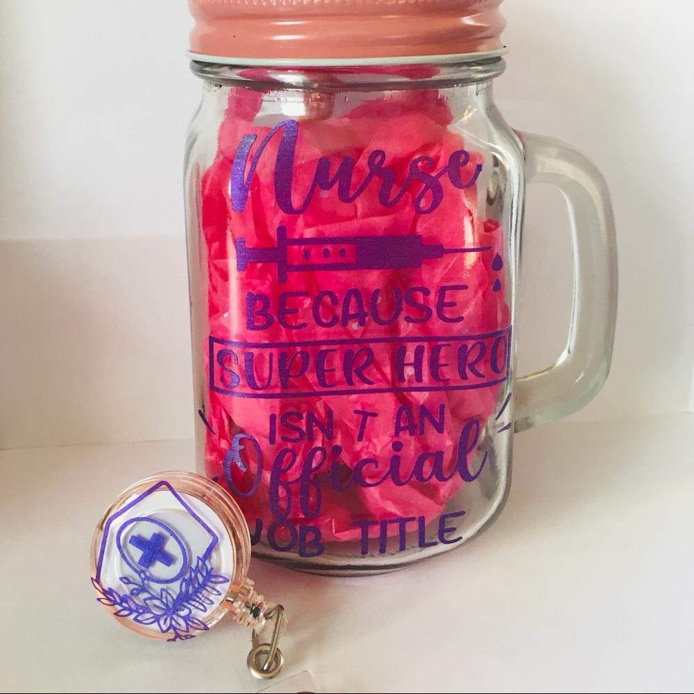 16oz mason jar glass with lid, straw and badge reel